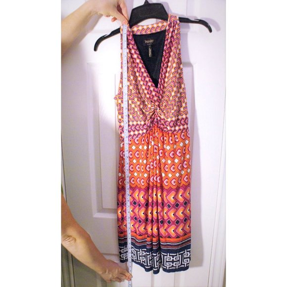 Shelly Segal Size 2 Pink & Orange Geometric Patterned Halterneck Dress Women's - Picture 7 of 10